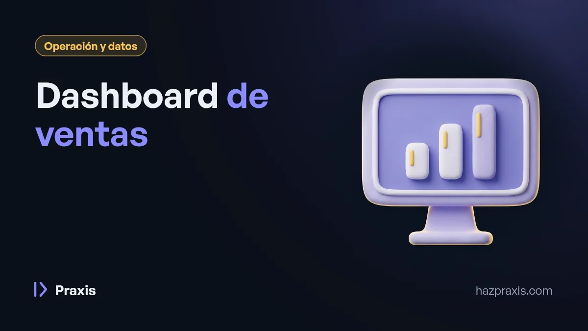 Ilustración 3D de un monitor con una gráfica de barras, junto al título Dashboard de ventas
